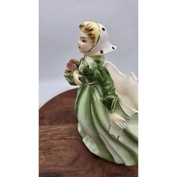 Vintage Lady Planter Green Dress Ceramic Figurine ~ Cottage Mothers Day - Picture 9 of 16